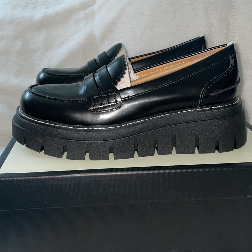 NWT J/SLIDES TYLER Black Leather Platform Penny Loafer - Picture 12 of 16